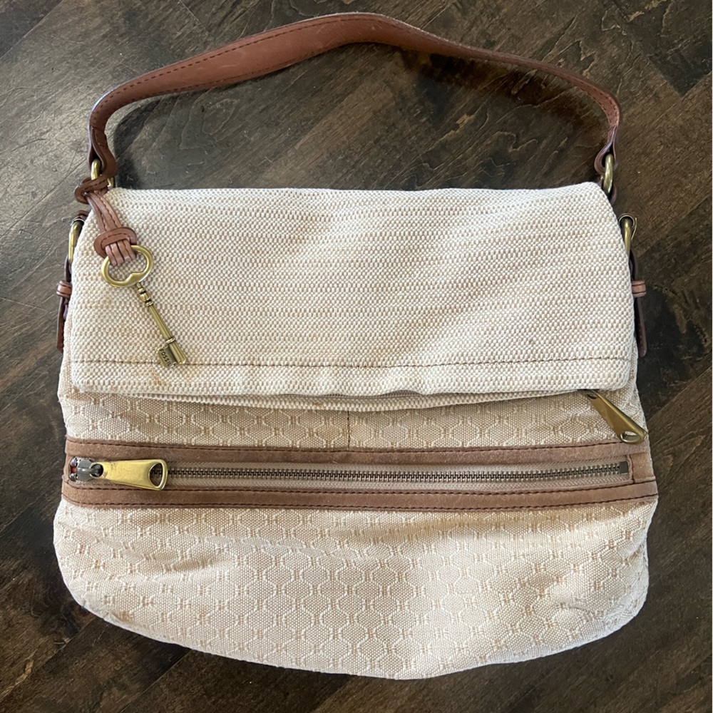 Fossil Explorer Fold Over Canvas Hobo Purse